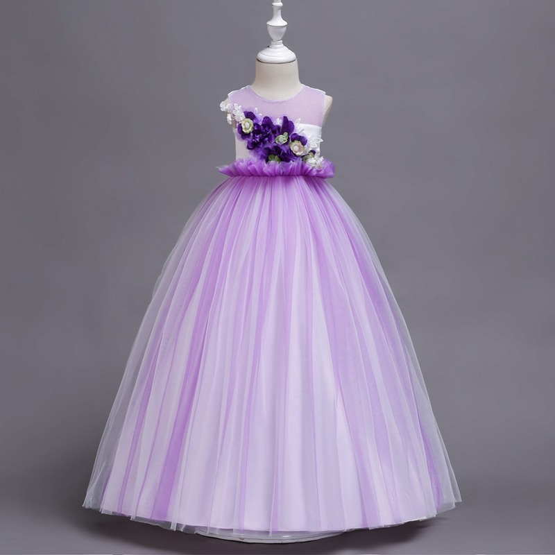 

2019 New teenager children Princess Dress flower Kids Girl Dresses Party Cosplay Children Clothing Performance Costume, Pink