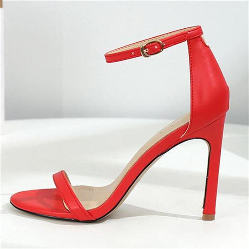 

New 2021 Summer Women's Sexy Sandals With Buckle 6/8/10 CM High Heels Gold Silver Black White Red Wedding Shoes Large Size 33-42, 10cm