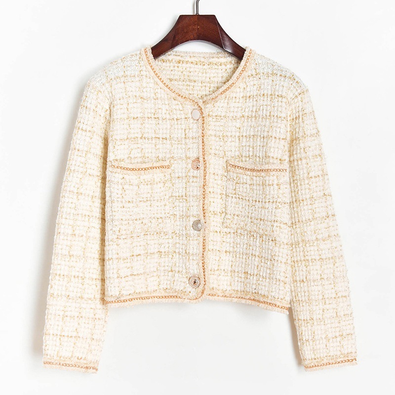 

High Quality Women's Cardigans Plaid Luxury Autumn Buttons Elegant Winter Shirts Party Lady's Office Blouses Outerwear Clothes Fog3, Beige