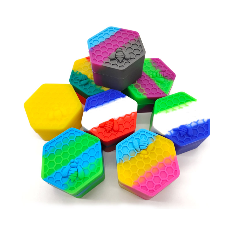 

Honeybee Hexagon Wax Jar 26ml Container honey bee Nonstick food grade silicone containers jars dab tool storage DHL Free