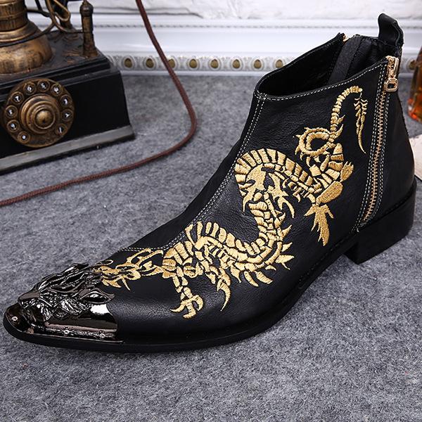 

Winter Men's Short Boots Boots a Generation of High Top Shoes Botas Cow Leather Pointed Toe Ankle Genuine Leather, Black