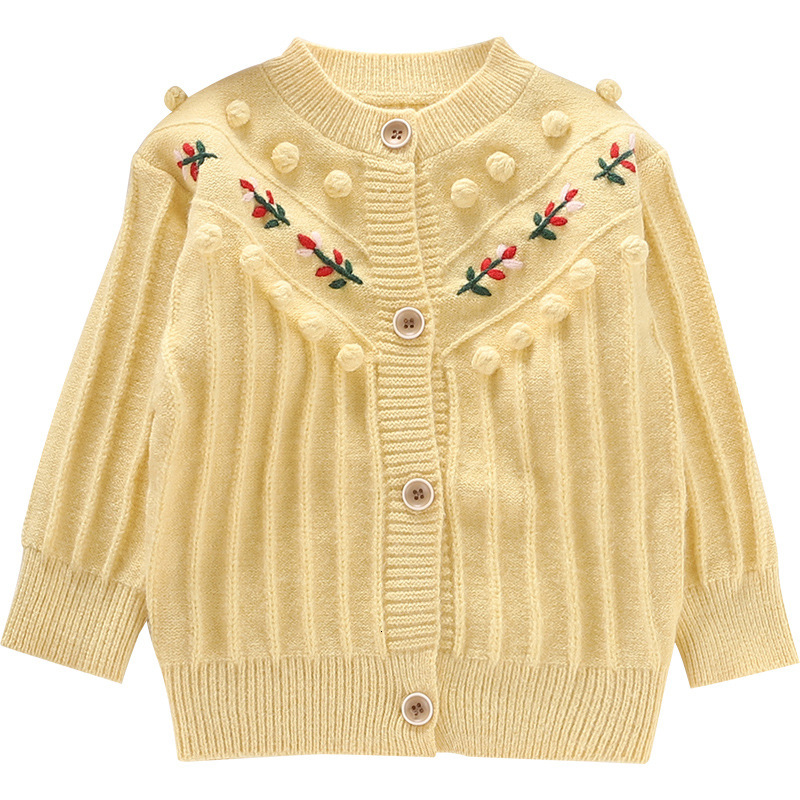

2021 New Clothes Vintage Flowers Girls Sweaters Baby Winter Warm Coat Knit Outwear Sweater 2-6y 6sbo, Pink