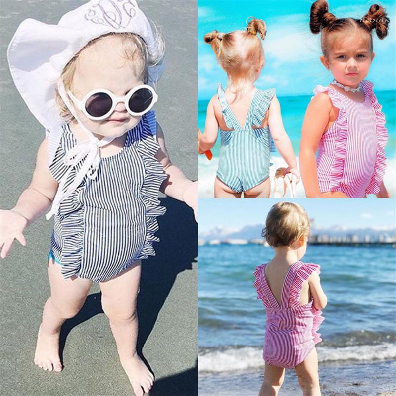 

Kids Striped 2020 new One Piece bikinis Swimwear bodysuits Baby Girls Children Bathing suits Ruffles Beach Wear swimsuits1