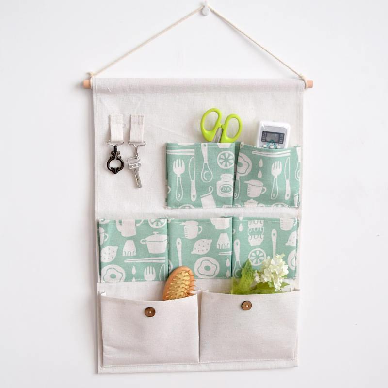 

Cotton Linen Hanging Storage Bag 7 Pockets Wall Door Closet Hanging Storage Wall Mounted Wardrobe Hang Bag Organizer1, Blue