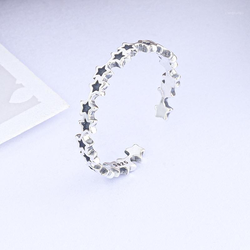 

Cluster Rings High Promotion Drop Pave Black Love Stars Open For Women Simple 925 Pure Silver Birthday Present Vintage Jewelry, Golden;silver
