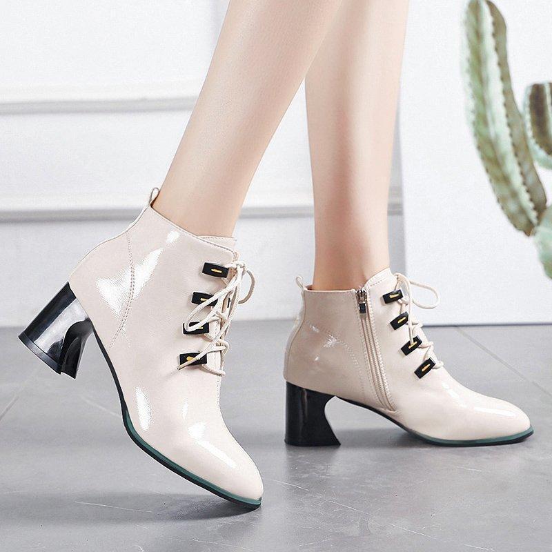 

Fashion Women Side Zip Shoes Waterproof Non-slip Warm and Comfortable High-heeled Boots New Bright Party Party Shoes Pointed Toe1, Beige