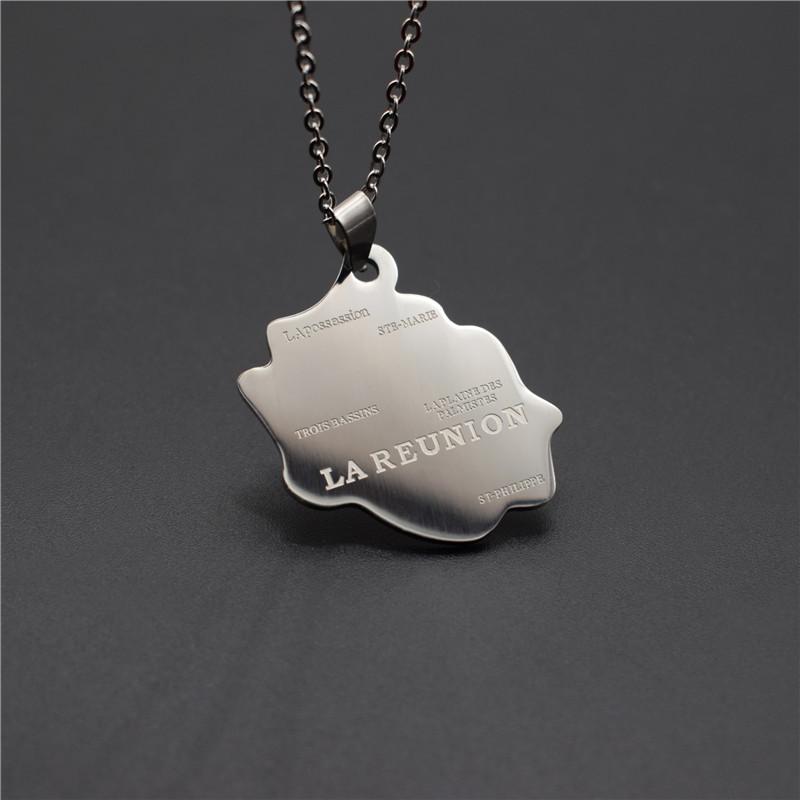 

New La Reunion Map Necklace Stainless Steel French La Réunion Map Pendant Necklace Guadeloupe Jewellery