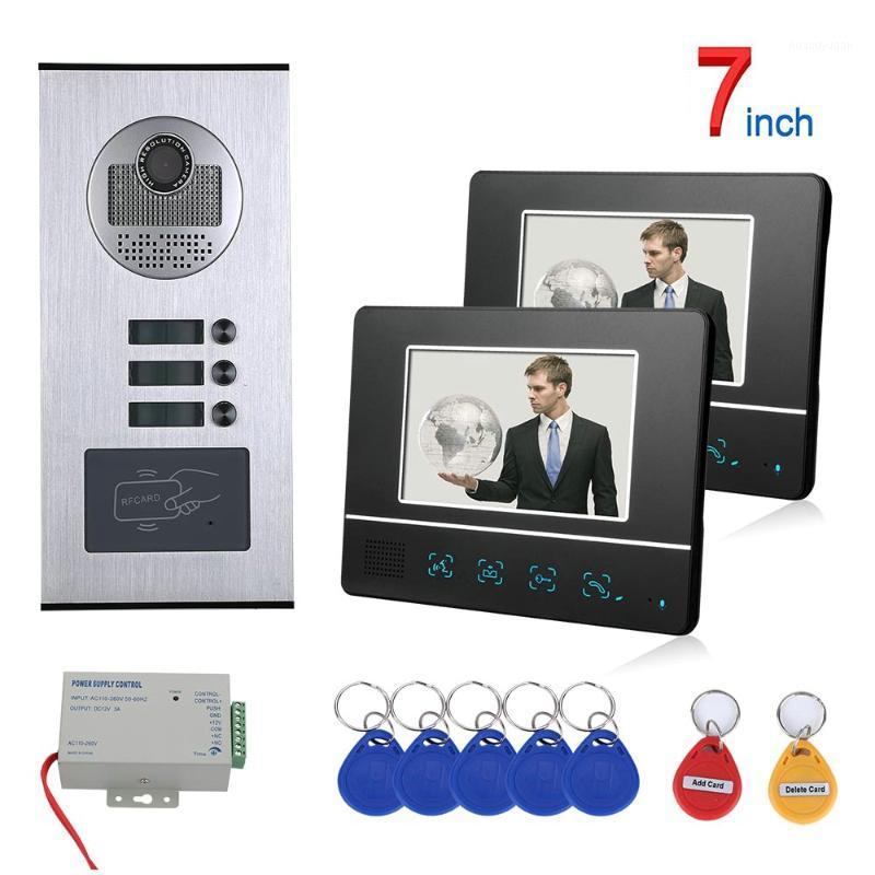 

7 inch Touch Button 2 Apartment/Family Video Door Phone Intercom System RFID 1000TVL Doorbell Camera1
