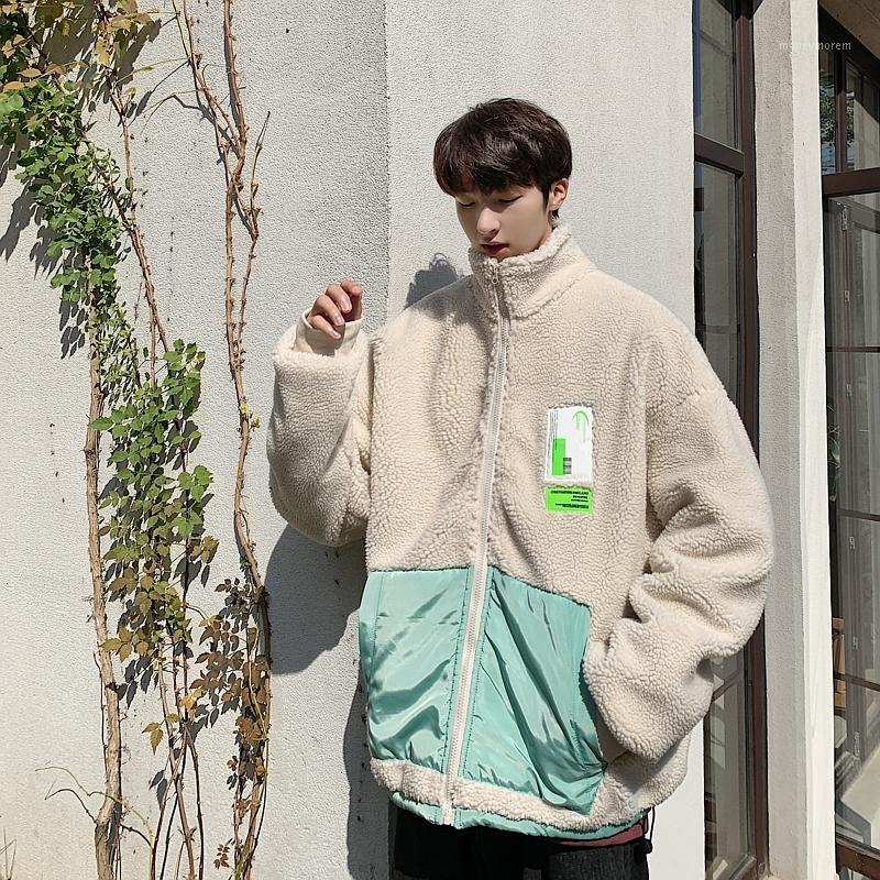 

Winter New Thickened Lamb Fur Jacket Men Warm Fashion Parka Men Hit Color Casual Stand-up Collar Coat Man Loose Cotton Jacket1, Beige