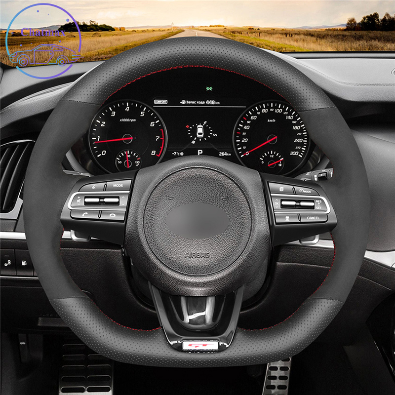 

DIY Custom Car Steering Wheel Cover For KIA Stinger 2017 2018 2019 2020 Hand Sewing Black Suede Genuine Leather Wrap
