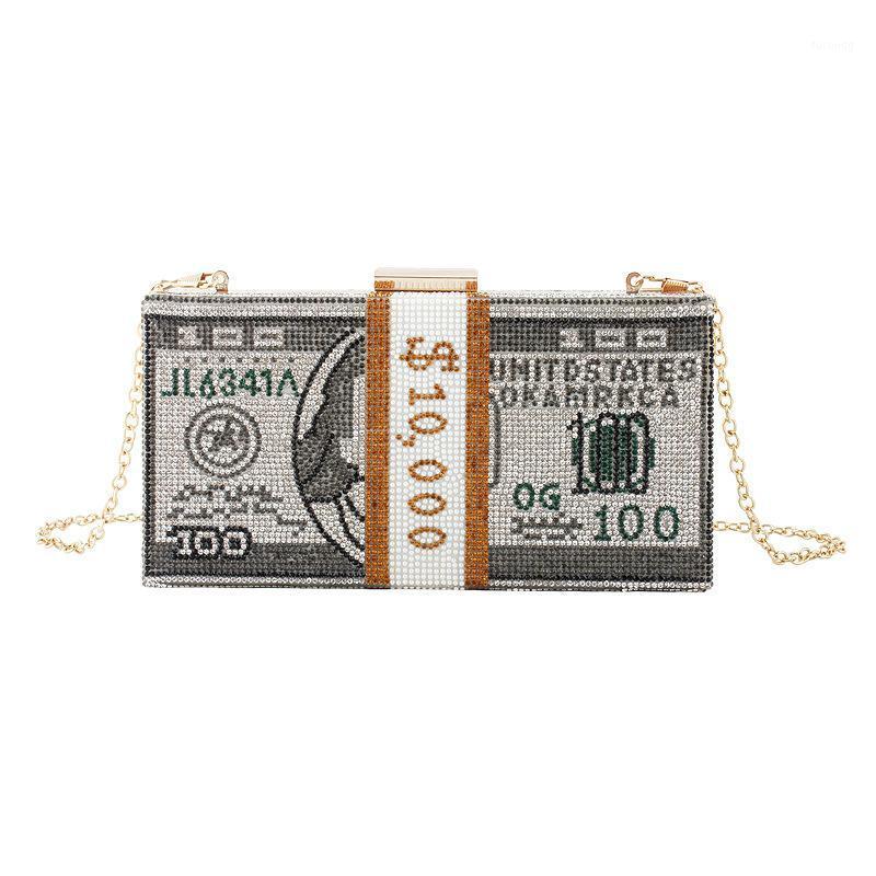 

2020 Luxury USD Dollars Money Rhinestone Evening Bag For Women Bling Crystal Chain Messenger Bag For phone Wallet Handbags1, Black