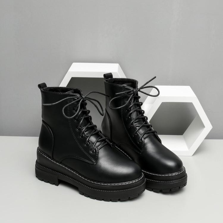 

New Women Genuine Leather Boots Winter Couple Ankle Boots Casual Lace Up Ladies Fashion Shoes Black Botas Mujer