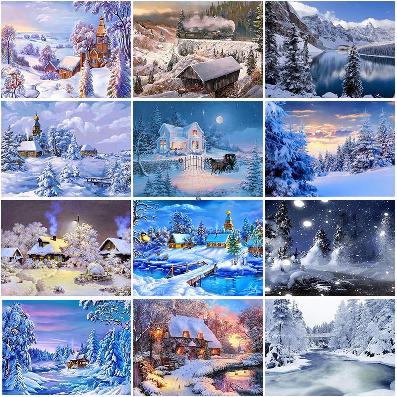 

DIY 5D Diamond Painting Winter Snow Scenery Diamond Embroidery Scenery Tree Cross Stitch Full Round Drill Mosaic Christmas Gift