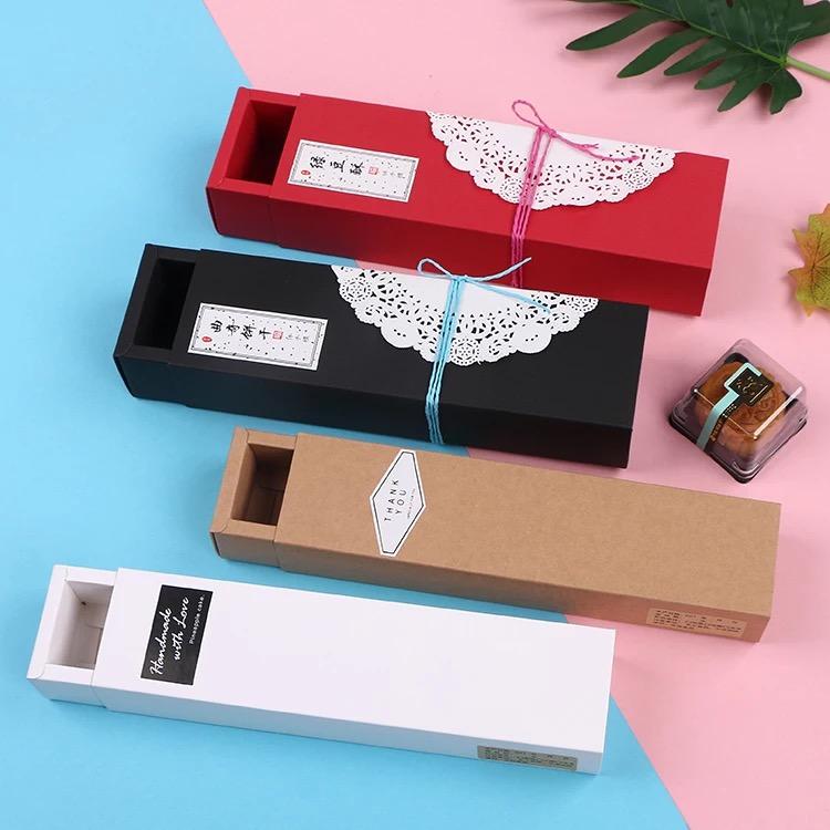 

10pcs Black kraft gift packaging cardboard box long black packing gift box white paper drawer wedding favors drawer red