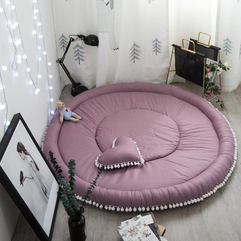 

Nordic simple bedroom climbing pad all cotton round non slip warm children's throw pillow thickened floor mat1