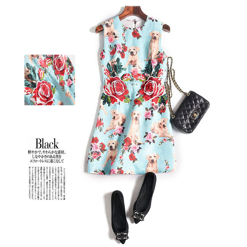 

2020 Female Temperament New Accept Round-necked Waistline a Printed Word Sleeveless Dresses Vqdx, Blue