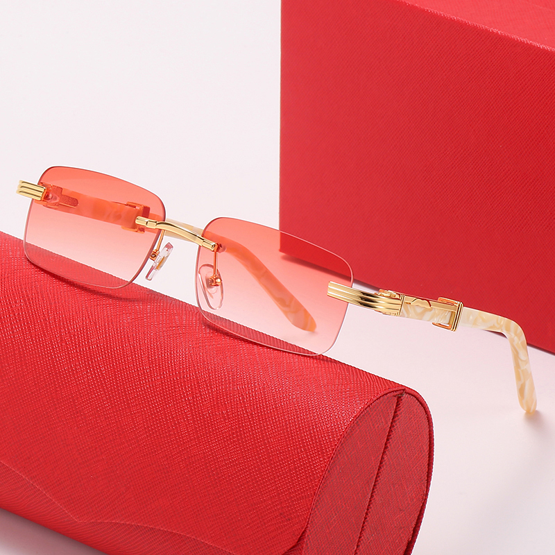 

Fashion carti Designer Cool sunglasses luxury Frameless Sheet Spring Temples Europe and America Small Square Box 7 Colors Women Gold silver Men Sun glasses Sunshade