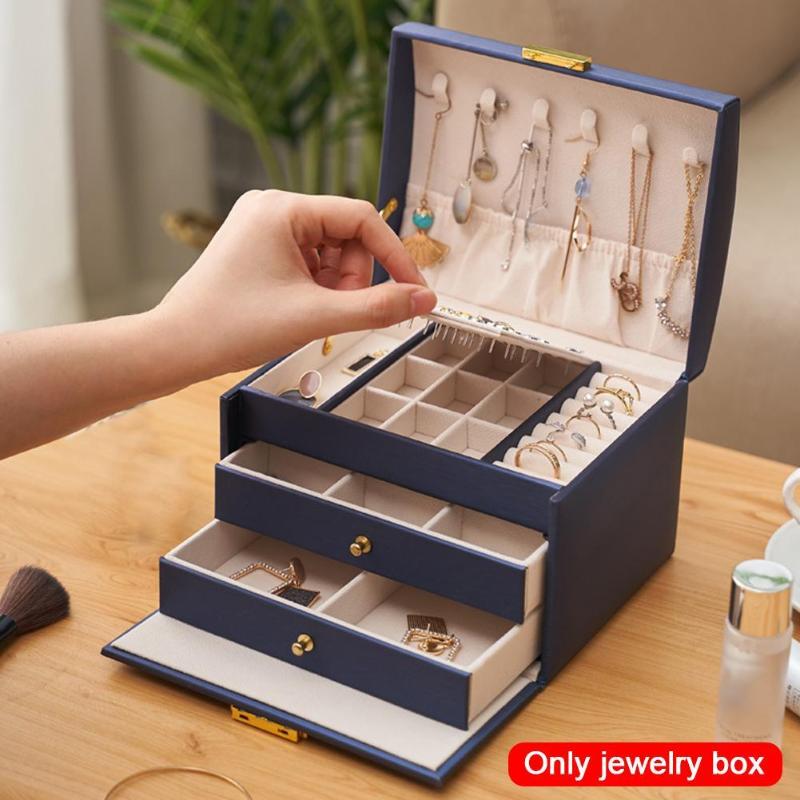 

Jewelry Box Large Capacity PU Leather Necklace Earrings Rings Bracelets Jewelry Box Portable Travel Case Storage
