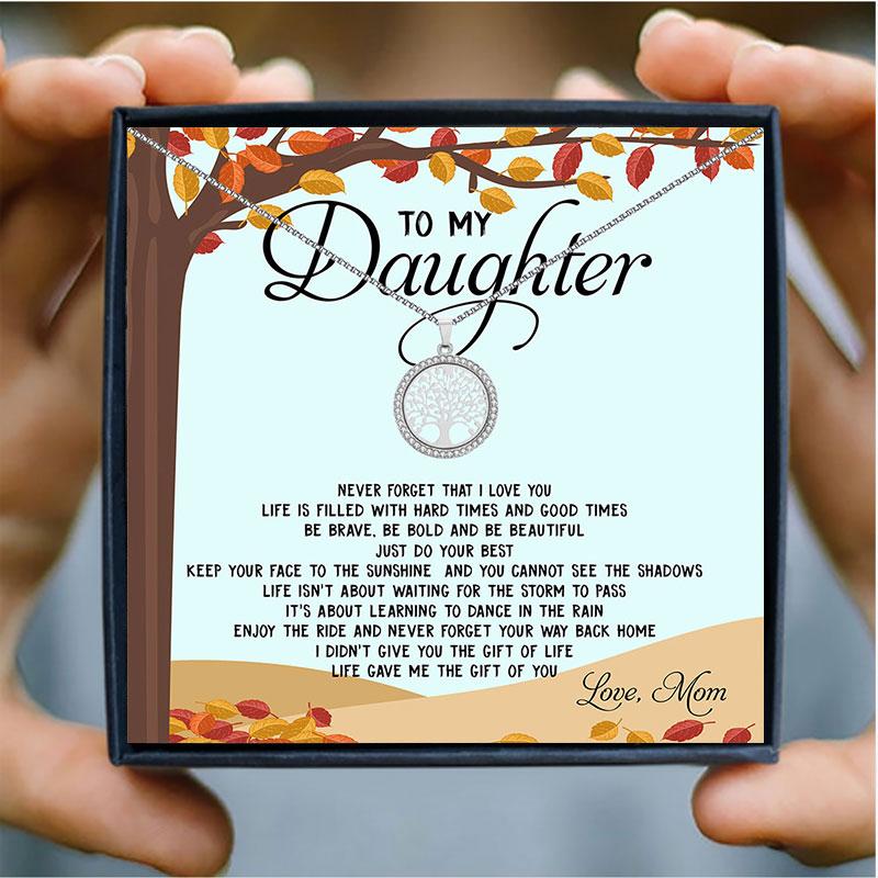 

To My Daughter Tree of Life Pendant Necklace Crystal Round Small Statement Necklaces Jewelry for Women Christmas Gift