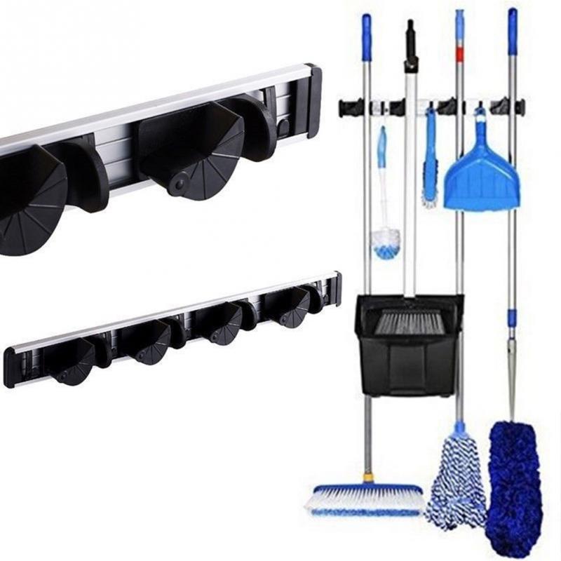 

4 Position 5 Hooks Mop Broom Holder Wall Mounted ABS Plastic Mop Holder Broom Organizer 5 Hooks Hanging Shovel