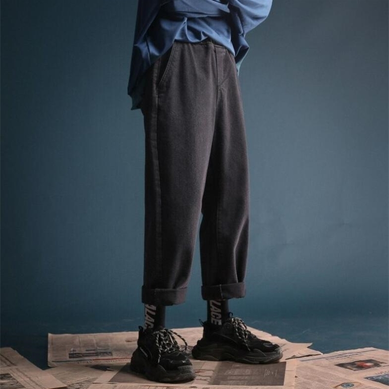 

Men Korean Fashions Streetwear Hip Hop Vintage Straight Harem Pants 201125, Black