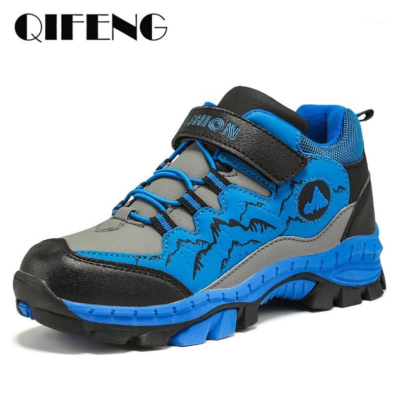 

Winter Hiking Shoes Boy Kids Snow Boots Teenagers Children shoe Walking Climbing Sneakers Leather Waterproof Non-slip Sport Stu1, Blue