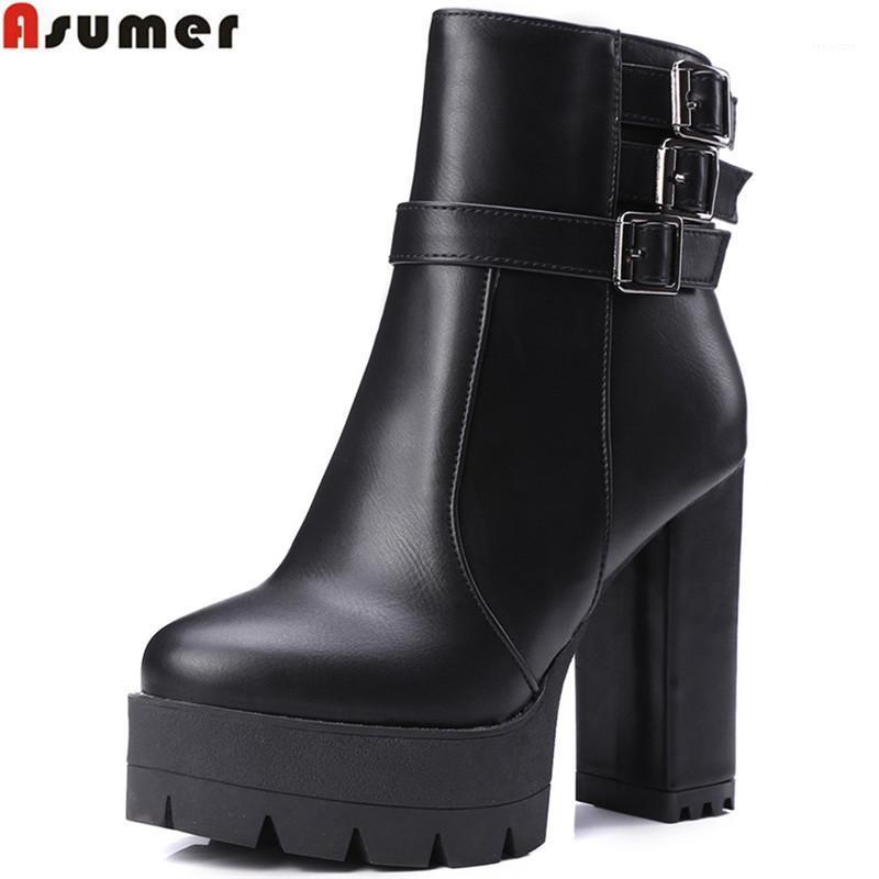 

ASUMER black white gray brown women boots round toe zipper square heel ladies autumn winter boots platform ankle1