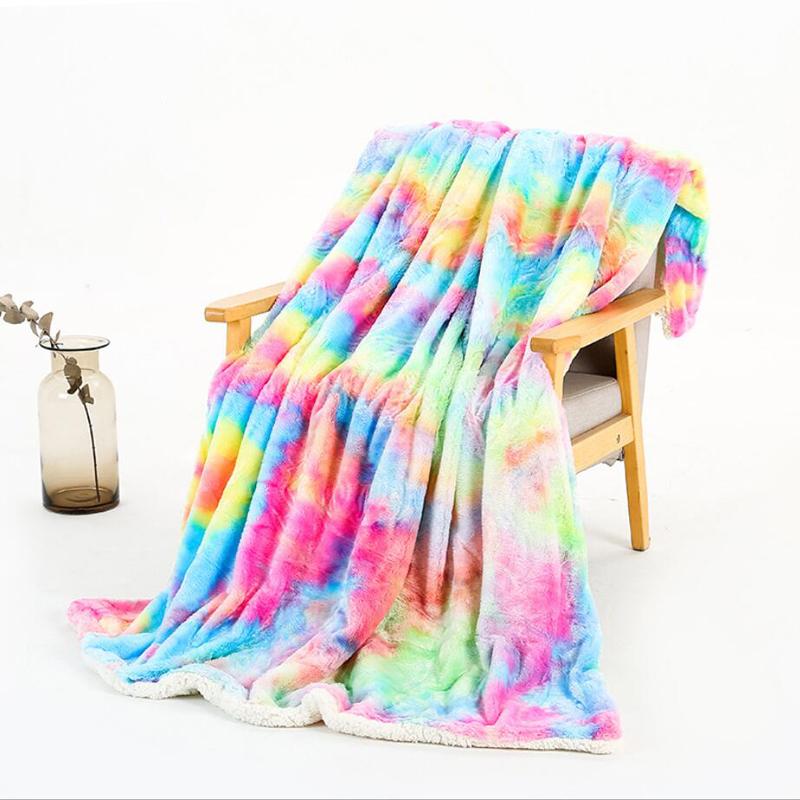

New Lightweight Plush Blanket Winter Bed Sheet Bedspread Sofa Mechanical Wash Rainbow Soft Warm Coral Fleece Blanket