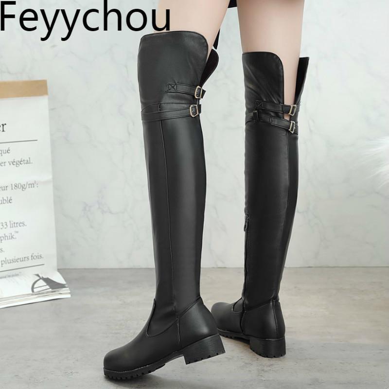 

Women's Boots Autumn Winter Med Heel Zip Pu Over-the Knee Round Toe Motorcycle Boots 2020 New Sexy Fashion Black Big Size 34-481