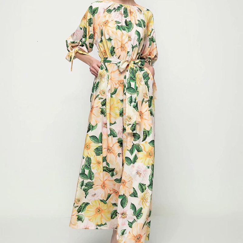 

2021 Spring New Style Boho Retro Printing Flower Arch Knot Middle Upper Sleeve Temperament Leg Loose High Quality Suit Pants Ya87, Multiple