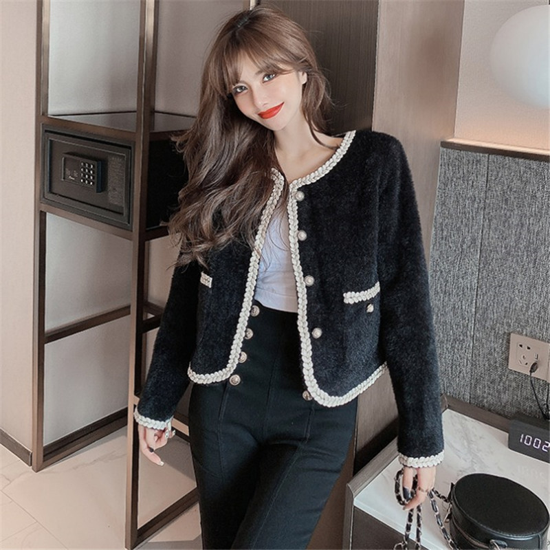 

2021 New Sweet Fuzzy Pink Lady Autumn Thick Korean Fashion Long Sleeves Short Loose Coat Ladies Mink Wool Jacket K92X, White