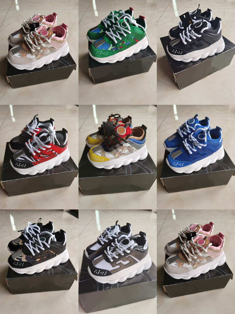 

Chain Italy Youth Low cut Dad Running Shoes Luxury Black Green Blue Red Platform Mesh breathable Infants Outdoor Casual footwear Reaction Sports TD Kids Trainers, Freight post;don