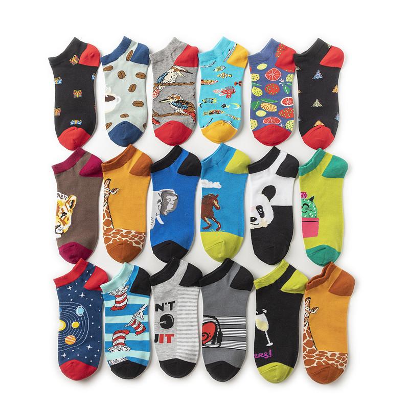

neutral cotton stockings animal pattern personality socks fruit series boat socks cartoon style low top women, See chart