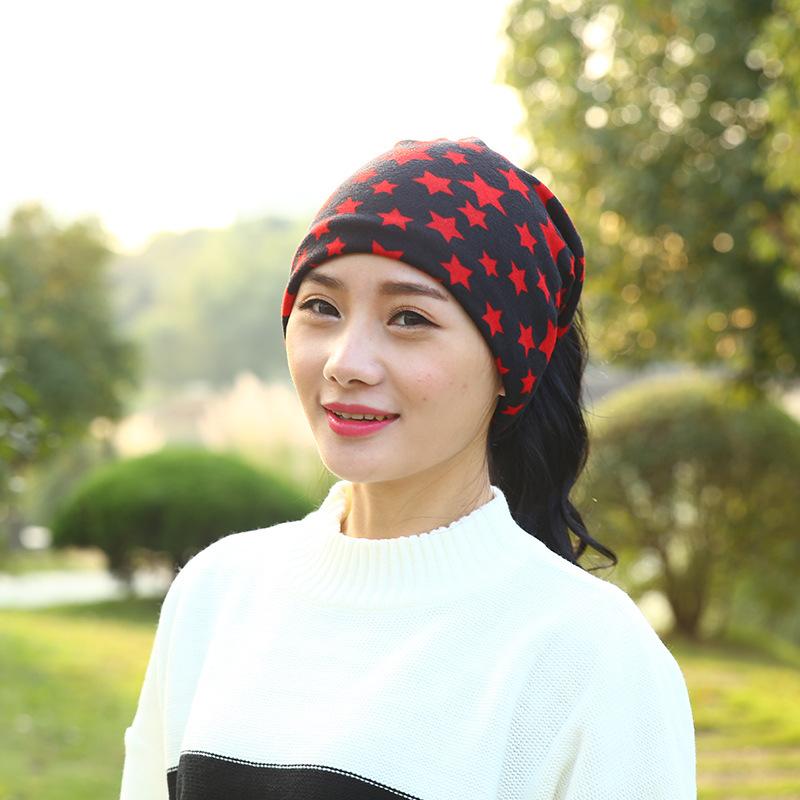 

Star Print Autumn Winter Hats For Women Men Hip Hop Beanies Skullies Unisex Men Cap Spring Warm Ladies Thin Knitted Hat, Red