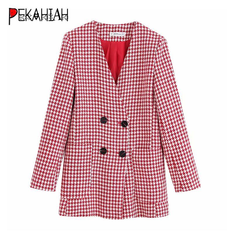 

Vintage Chic Double Breasted plaid Blazer Coat Women 2020 Fashion Long Sleeve women blazers and jackets lady Outerwear, Pink