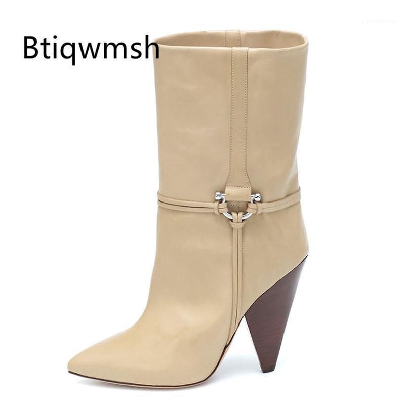 

Nude Real Leather Ankle Boots Women Pointed Toe Metal Decor Spike High Heel Botas De Mujer Western Cowboy Boots1, Beige