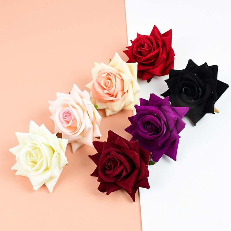 

10Pcs Flannel Silk Rose Flower Head for Home Party Wedding Decoration Artificial Flowers Bridal Bouquet DIY Wreath Scrapbooking, Red