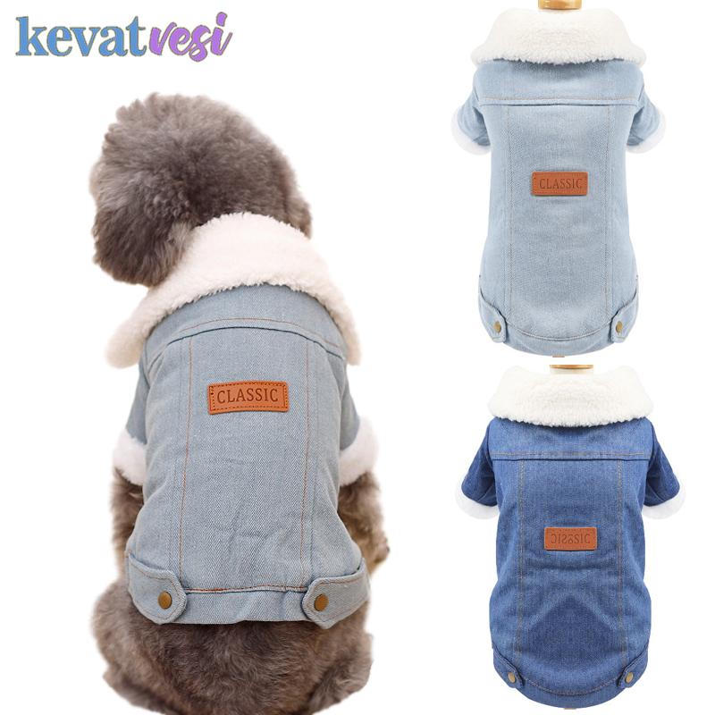 

Winter Warm Pet Dog Clothes Fashion Dog Denim Jacket Thicken Plush Puppy Coat Two Legs Clothing Chihuahua Pet Outfits, Green