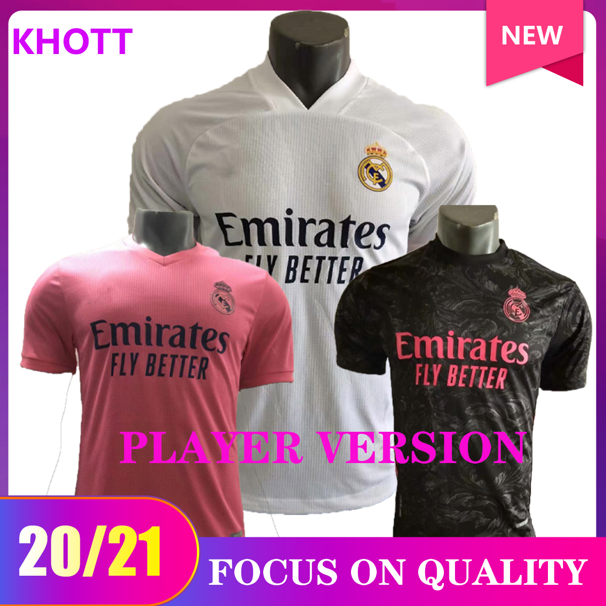 

20 21 player version camiseta real madrid soccer jerseys home away third 2021 Men football shirt HAZARD BENZEMA KROOS Customized, Black;yellow