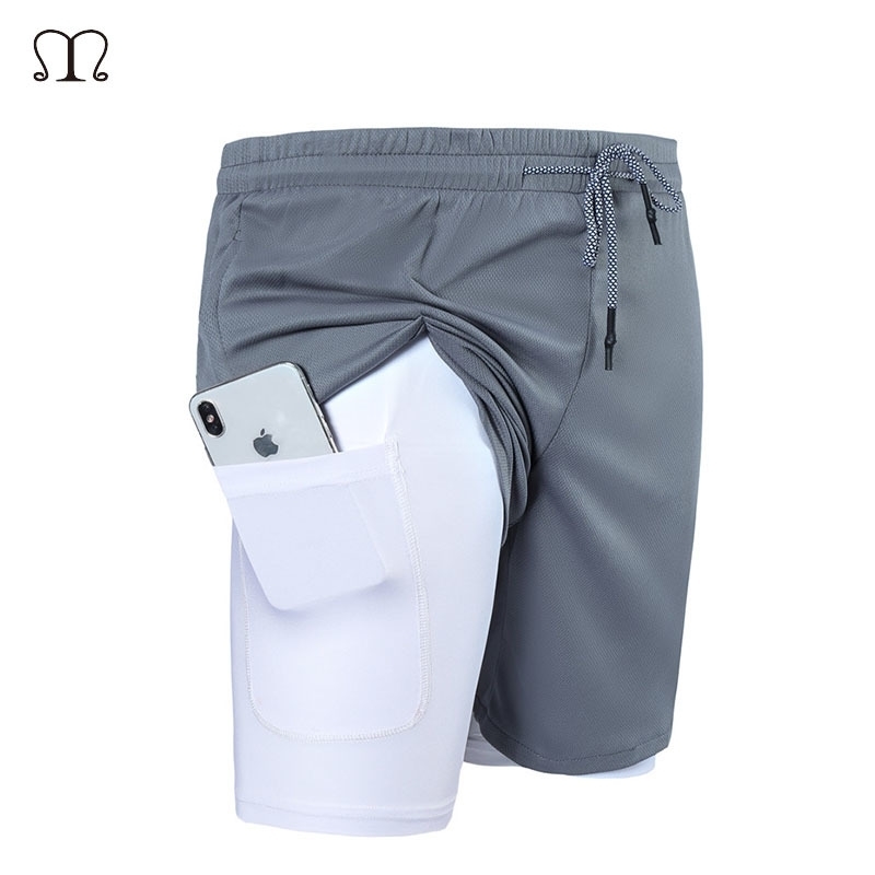 

Mens 2 in 1 Short Pants Multi Zip Pocket Men Joggers Gyms Fitness Bodybuilding Workout Quick Dry Male Beach Shorts Y200403, Sky blue fk161