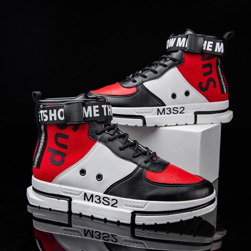 

Newest High top Canvas Shoes Men Young Man Cool Sneakers Casual Zapatos Hombre Lace-up Male Pu Leathable Footwear, Black