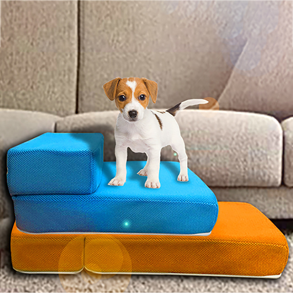 

Pet Stairs Breathable Mesh Foldable Detachable Pet Bed Stairs Dog Ramp 2 Steps Ladder for Small Dogs Puppy Cat Bed Cushion Mat LJ201203