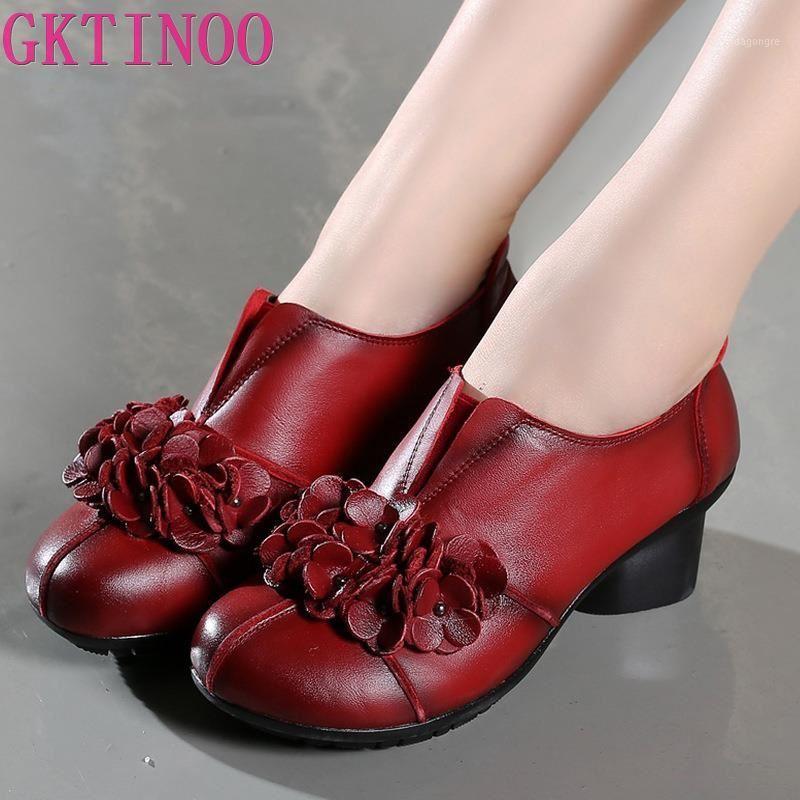 

2020 Spring Autumn Woman Genuine Leather Shoes Pumps Lady Round Toe Flowers Shallow Mouth Women High Heel Shoes1, Black