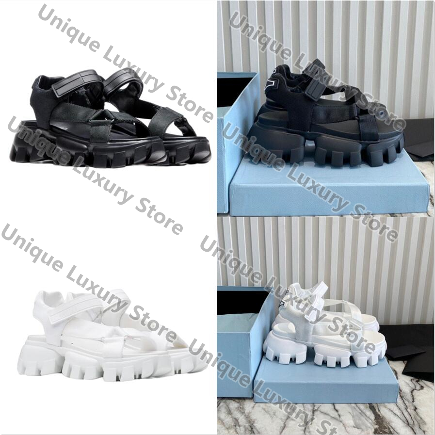 

Sporty Woven Nylon Tape Sandals Womens Summer Shoes Luxury Designers Hook&Loop 5CM Rubber Sole Ladies Slippers 1X037M, Red