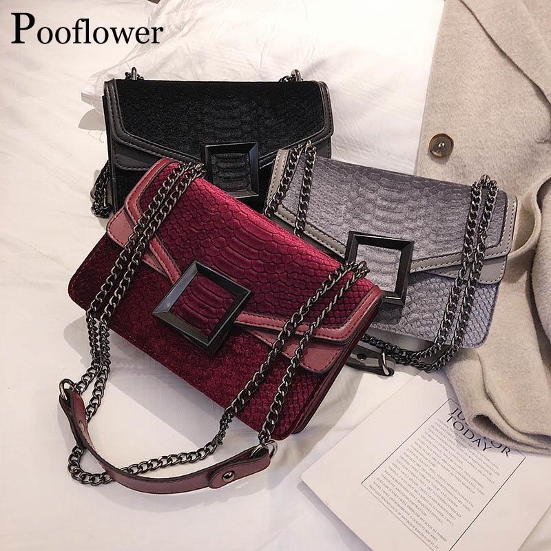 

Pooflower Vintage Serpentine Pattern Chains Small PU Leather Should Bag Women Designer Snake Pattern Crossbody Bag Purse ZH386, Black