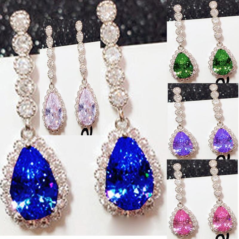 

YaYI Jewelry Fashion Princess Cut 8.9 CT Colorful Zircon Silver Color long Ear Earrings wedding Party tassel Earrings Gifts