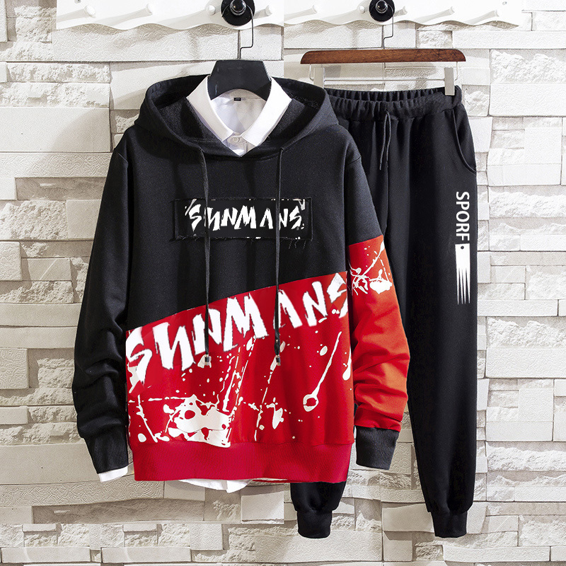 

Spring Autumn Men's Suit Sports Pants Hood with Hoodie Sweatshirt. Picx, Black