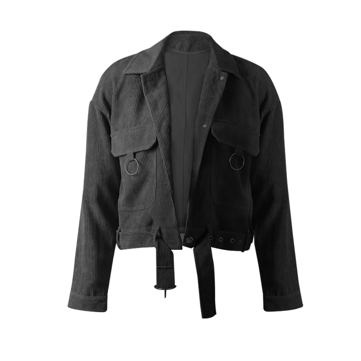 

2021 Turn-down Collar Long Sleeve Breasted Coats Pocket Bands Outwear New Arrival Female Velvet Spring Jacket 82TX, Black