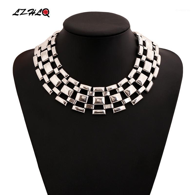 

LZHLQ Geometric Splice Hollow Chokers Necklaces Women Fashion Maxi Clavicle Necklace Trendy Metal Plated Jewelry Accessories1