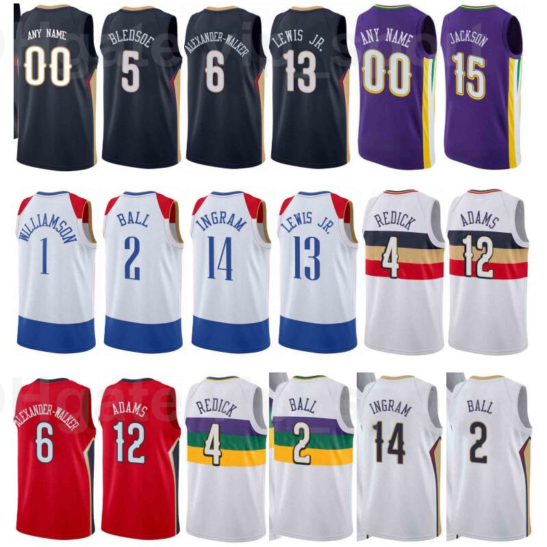 

Print Basketball City Earned Edition JJ Redick Jersey 4 Eric Bledsoe 5 Brandon Ingram 14 Lonzo Ball 2 Navy Blue Purple White Red
